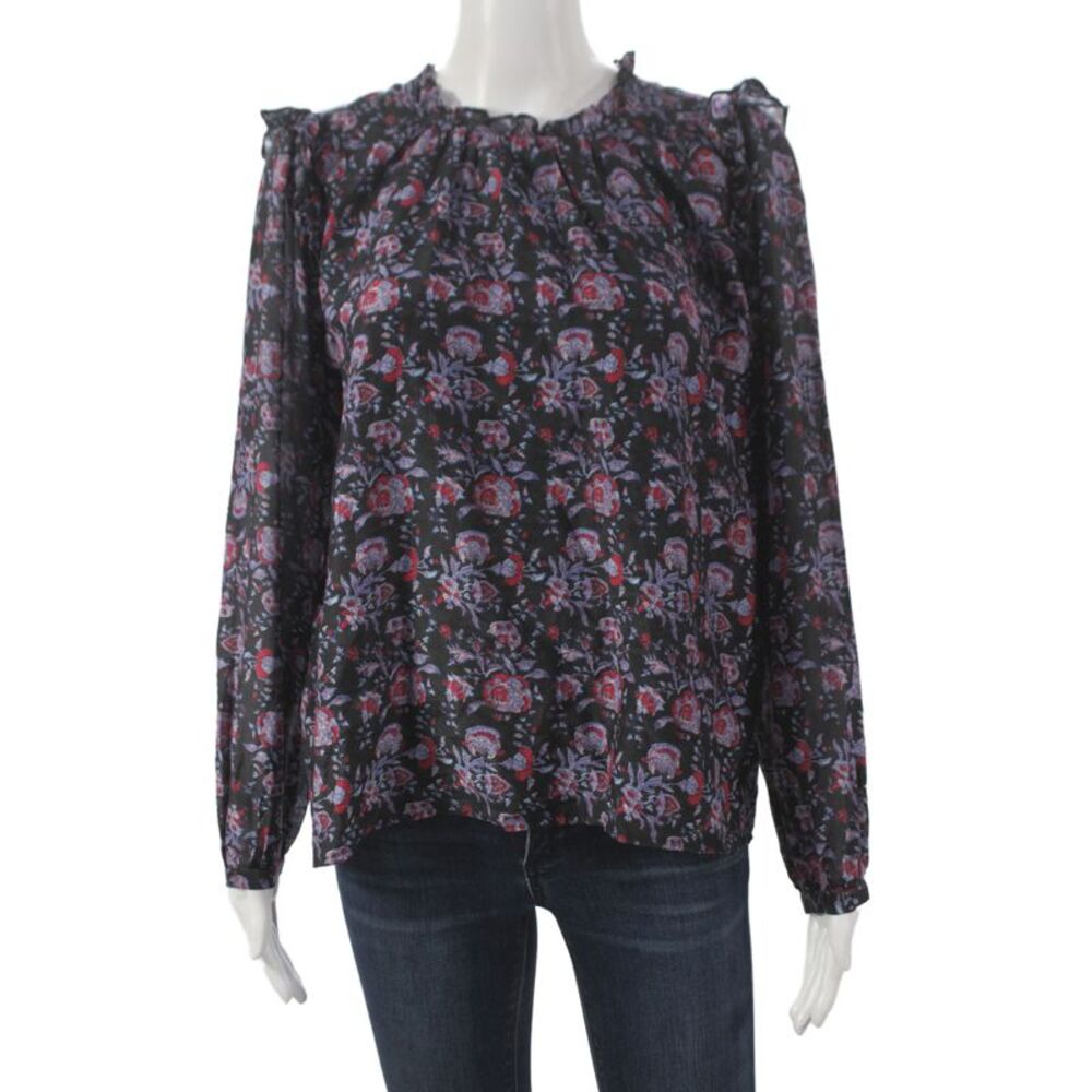 Xirena Womens Black Floral High Neck Long Sleeve Tunic Button Size S